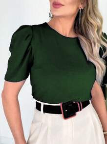 WOMEN'S BLOUSE SHORT SLEEVE PRINCESS PUFANTE DUNA - Army Green - View 1