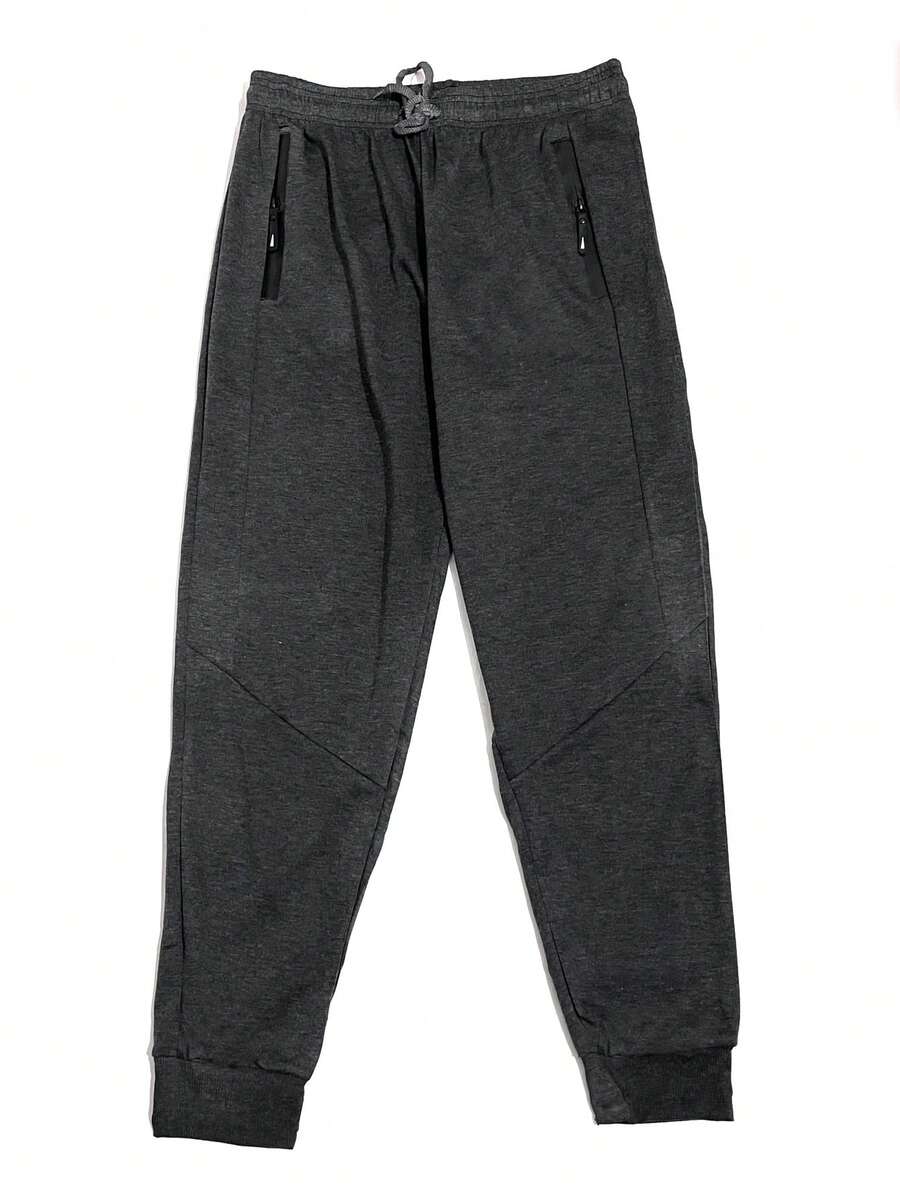Men's Sweatpants Pocket With Zipper And Drawstring At The Waist Jogger Pants With Cuff - 深灰色 - 查看 1