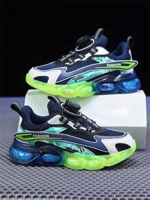 1 双男女通用儿童运动鞋，网眼撞色，系带，柔软，轻便，透气，旋转按钮，双色，果冻半透明外底，渐变色，休闲运动鞋 - 寶藍色 - 查看 8