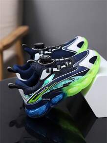 1 双男女通用儿童运动鞋，网眼撞色，系带，柔软，轻便，透气，旋转按钮，双色，果冻半透明外底，渐变色，休闲运动鞋 - 寶藍色 - 查看 11