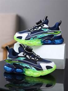 1 双男女通用儿童运动鞋，网眼撞色，系带，柔软，轻便，透气，旋转按钮，双色，果冻半透明外底，渐变色，休闲运动鞋 - 寶藍色 - 查看 9