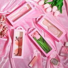 12 Stücke Rosa Geschenkboxen Set für Makeup Partys, enthält 6 hohe Bonbon-Boxen mit Fenster und 6 kleine Kämme für Hochzeit, Bridal-Shower, Prinzessin Geburtstagsfeiern