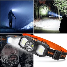 2Pcs Super Bright Head Torch Headlight LED USB Rechargeable Headlamp Camping - Orange - View 7