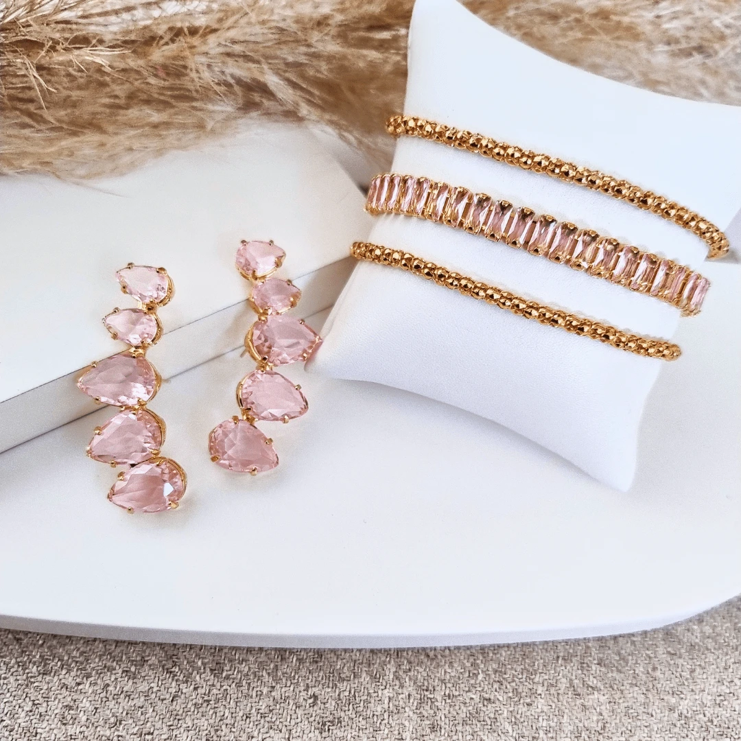 EARRING KIT WITH MELLO BRACELETS SHADES OF PINK - 金色 - 查看 1