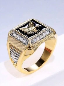 1 pièce Bague avec décoration d'aigle glamour et cubique zirconia brillant, bijou vintage cadeau pour les hommes, accessoire pour la fête des soldats ou anciens combattants de l'armée américaine