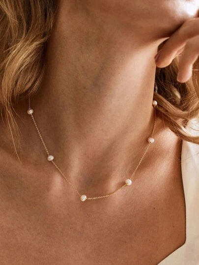 1 st Snyggt pärlkedja halsband för kvinnor rostfritt stål flera faux pärl choker halsband bröllop brud jul smycken gåva