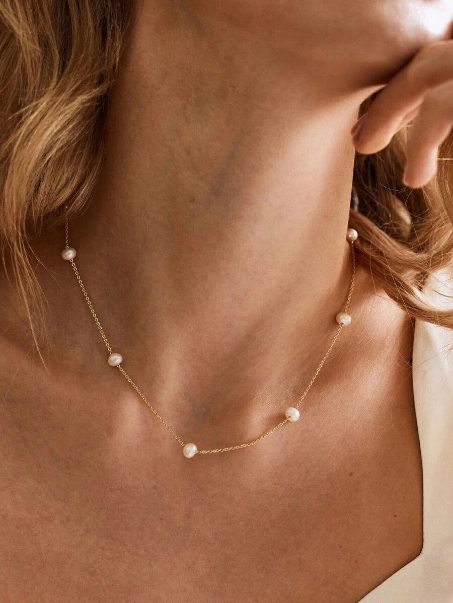 1 件精致珍珠链项链女式不锈钢多颗仿珍珠颈链婚礼新娘圣诞珠宝礼物 - 1 - 查看 1