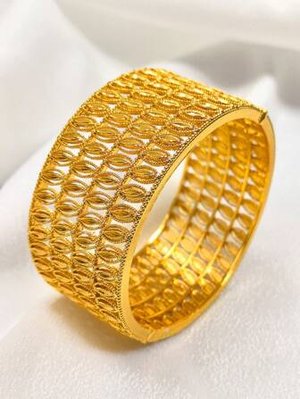 1 件时尚女士叶子和小麦设计超大金手镯，适合沙特阿拉伯、美国、英国、德国、法国、非洲婚礼、派对、万圣节、日常佩戴