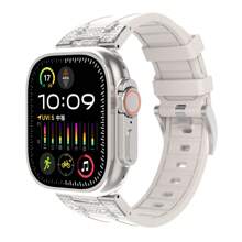 1pc Rhinestone Decorated Metal Adapter Silicone Watch Band Compatible With 38/40/41/42/44/45/49mm Apple Watch Ultra2/SE/9/8/7/6/5/4/3/2/1