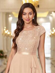 MIUSOL Sequin Lace Ruffle Trim Chiffon Cocktail Party Swing Dress