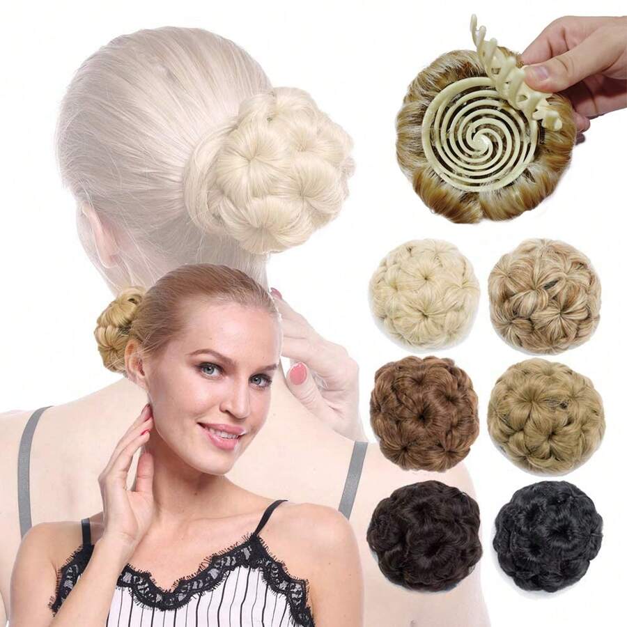 Moños postizos para el cabello, extensiones de moño de peluca para mujer, chignon, coleta, extensión de cabello artificial sintético trenzado con pinza para mujeres - Multicolor - Ver 1