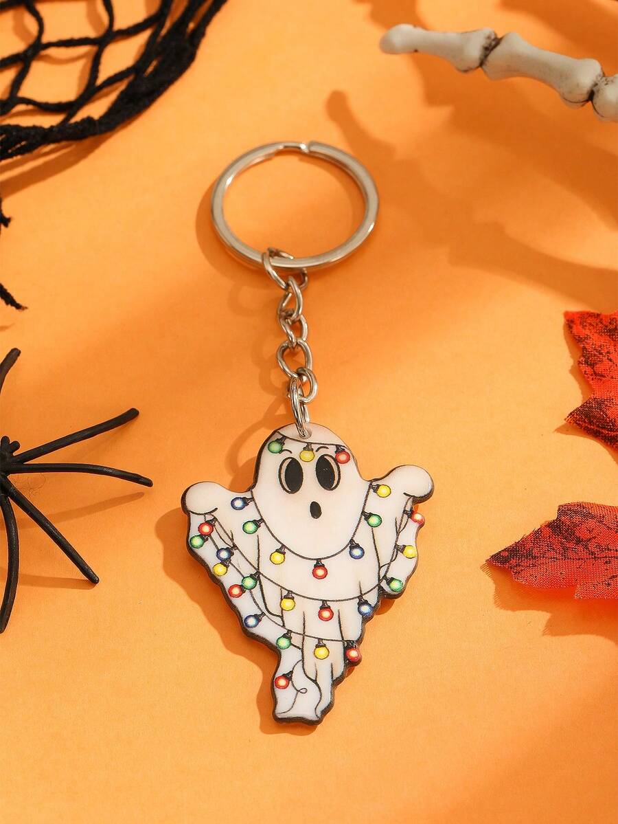 1pc Halloween Cute White Luminous Ghost Keychain, Acrylic Colorful Light Small Ghost Pendant Decoration, Creative Gift - أبيض - مشاهدة 1