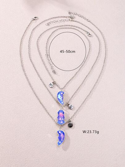 3pcs/Set Girls' Colorful Butterfly & Heart Shaped Glitter Magnetic Pendant Necklace, Gift For Best Friends