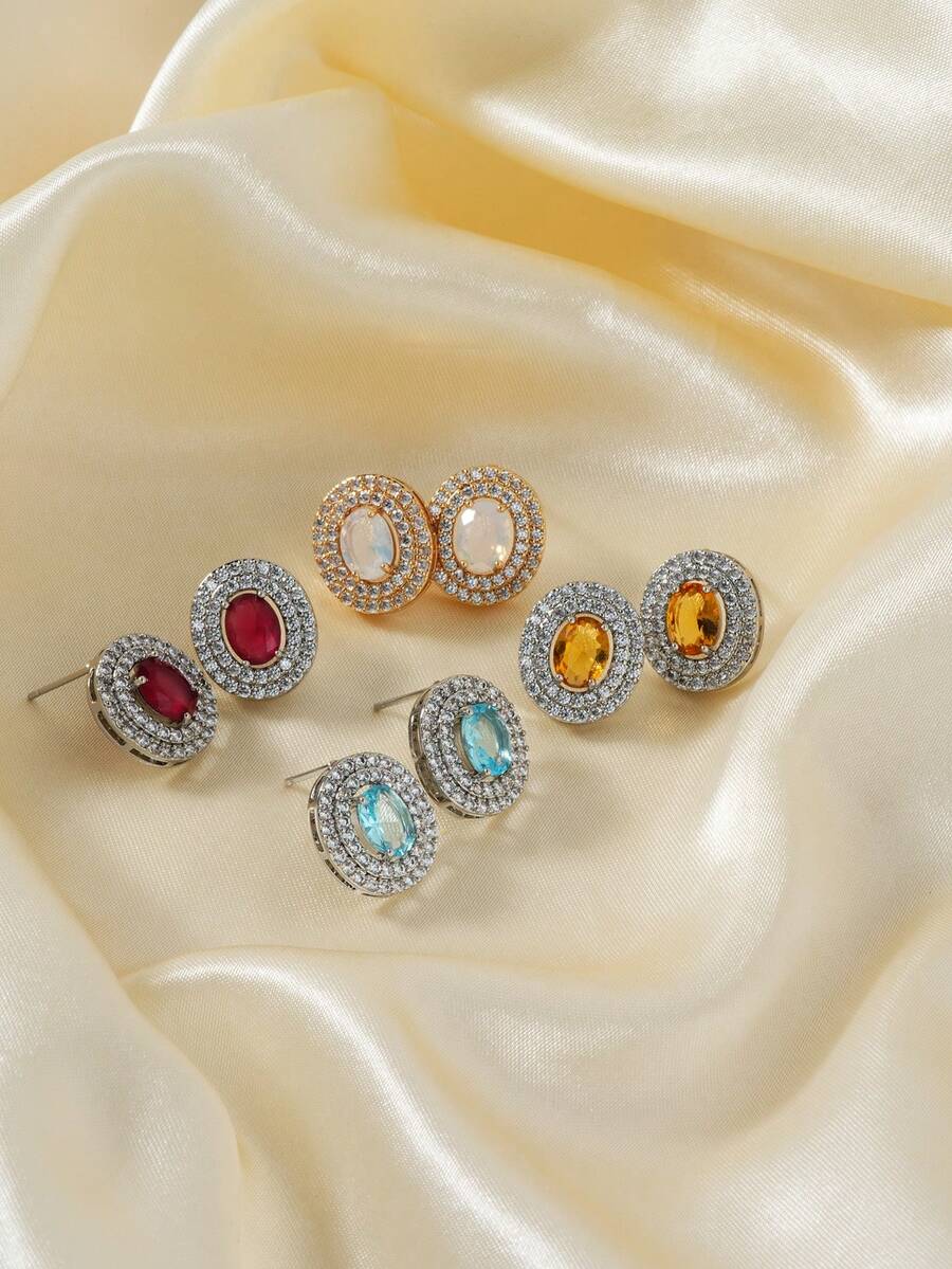 1 đôi Bông tai kim cương Micro-Pave sang trọng thời trang mới dành cho nữ - Nhiều màu - Xem 1
