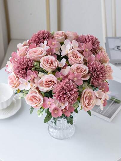 1pc/30pcs Artificial Rose, Hydrangea, Peony Flower Bouquet, Valentine's Day Gift, Birthday Party Decor, Wedding Bridal Bouquet, Home Decor For Living Room, Bedroom, Vase, New Year, Outdoor Garden