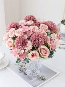 1pc/30pcs Artificial Rose, Hydrangea, Peony Flower Bouquet, Valentine's Day Gift, Birthday Party Decor, Wedding Bridal Bouquet, Home Decor For Living Room, Bedroom, Vase, New Year, Outdoor Garden - Sand Red - View 3
