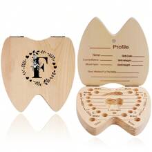 1 pieza Caja de madera para guardar dientes, caja de almacenamiento de dientes para niños y niñas con diseño de patrón de inicial y nombre creativo, caja recolectora del cordón umbilical y dientes, caja de recuerdos, organizador en inglés - Albaricoque - Ver 32