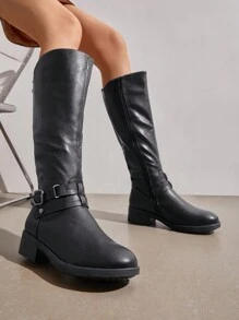 Women'S Black Knee High Motorcycle Riding Winter Boots - 黑色 - 查看 3