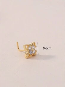 1Pc Clover Shape Nose Rings Studs L Bone Shiny White CZ Nose Piercing Jewelry For Women Girl Valentines,Mom,Mother,Mother's Day,Gift - Clover - View 3