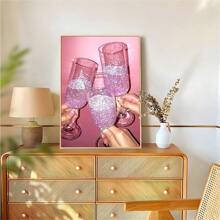 1 件/套粉色酒杯美学帆布海报，现代装饰画，适用于客厅、卧室、宿舍墙壁装饰，不含画框 - 粉色 - 查看 6