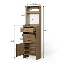 RoyalCraft Atta 69" Hall Tree Shoe Storage Cabinet With Pegboard - Brown - View 2