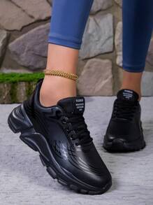 Damen Leichte Lässig Sneaker für den Frühling, Schwarze vielseitige Pendler-Lässig-Sportschuhe, atmungsaktive Plateau-Schuhe für den Außenbereich