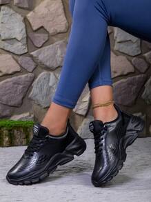 Damen Leichte Lässig Sneaker für den Frühling, Schwarze vielseitige Pendler-Lässig-Sportschuhe, atmungsaktive Plateau-Schuhe für den Außenbereich