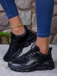 Damen Leichte Lässig Sneaker für den Frühling, Schwarze vielseitige Pendler-Lässig-Sportschuhe, atmungsaktive Plateau-Schuhe für den Außenbereich