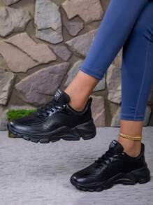 Damen Leichte Lässig Sneaker für den Frühling, Schwarze vielseitige Pendler-Lässig-Sportschuhe, atmungsaktive Plateau-Schuhe für den Außenbereich