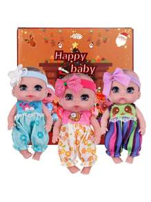 DOLL MEET One Piece 3+ Children Crying Reborn Baby Doll Smile Pink Hearts Eyes Cute 6 Inches Polly Pocket Swivel Mini Vinyl Doll 15.5Cm Gift Toys For Child