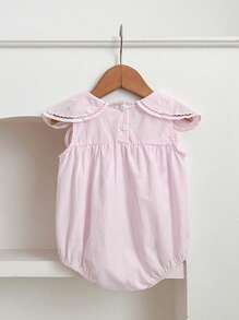 新款夏季女婴荷叶边领无袖连体衣 - 粉色 - 查看 3