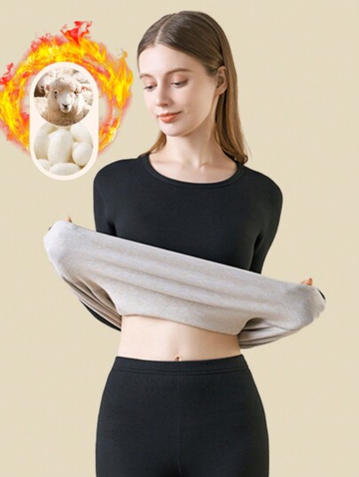 1pc Women's Warm Thermal Top, Knitted & Silk Fiber Heat-Trapping, Thick & Slim Fit, Suitable For Winter