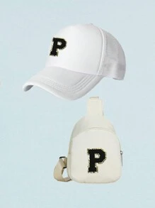 2 Cái/bộ Trẻ Em 26 Chữ Cái Mũ Bóng Chày & Ba Lô, Trang Phục Hàng Ngày Unisex & Phụ Kiện Đi Học - trắng - Xem 18