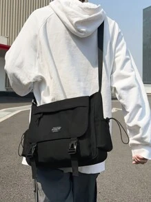 Simple Solid Color Flap Shoulder Bag For Men, Versatile Portable Campus Daily Commuting Crossbody Bag For Students, Elegant Business Casual Work Shopping Messenger Bags, Lightweight Large Capacity Outdoor Travel Satchel Purse Man Bag Back To School School Supplies Fall Halloween Teacher Travel Essentials Summer Men Gifts Christmas Men Bag School Bag Student Bag Book Bag Scream - Black - View 1