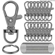 20/40/60/100 个钥匙扣环（带钥匙扣钩）、带挂绳环的登山扣、珠宝制作 DIY 工艺品（10/20/30/50 个金属龙虾扣 + 10/20/30/50 个开口钥匙圈）（35 毫米）纪念品汽车配件包饰学校可爱哥特 Y2k 万圣节配件教师节圣诞节礼物创意包饰带身份证夹的挂绳汽车配件包饰