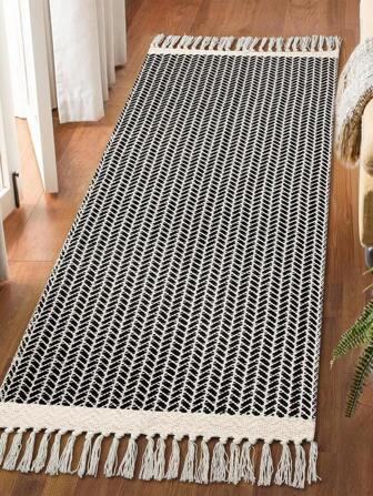 1 pieza Alfombra de área para sala de estar lavable a máquina, alfombras para dormitorio estilo bohemio y campestre tejidas con flecos, alfombras de acento para cocina, alfombras interiores antideslizantes para baño y cuarto de lavado