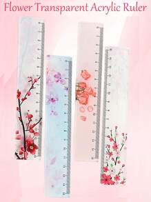 1pc Student Painting Minimalist Floral Transparent Acrylic Ruler - Multicolor - View 9