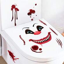 1 pieza Pegatina de inodoro ensangrentado de Halloween, serie de decoración de pared de baño con rostro aterrador y horrífico - Multicolor - Ver 4