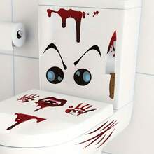 1 pieza Pegatina de inodoro ensangrentado de Halloween, serie de decoración de pared de baño con rostro aterrador y horrífico - Multicolor - Ver 3