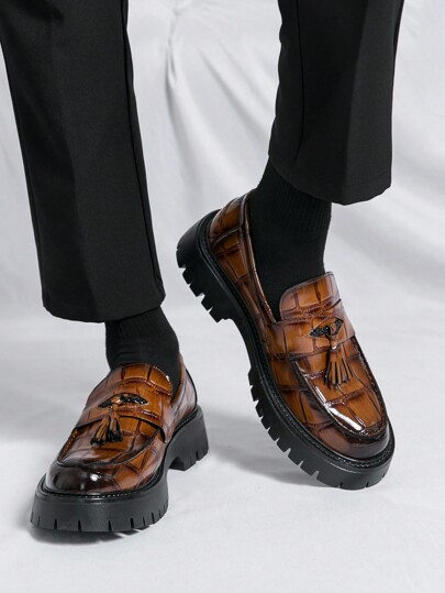 Men's Wingtip Thick-Sole Brogues, PU Leather Upper, Breathable Non-Slip Lace-Up Shoes, Suitable For Outdoor Casual, Men's Street Shoes, Suitable For Teen Summer Casual Or Outdoor Athletic Or Vacation Travel Or Graduation Gifts Or Birthday Dress Accessories