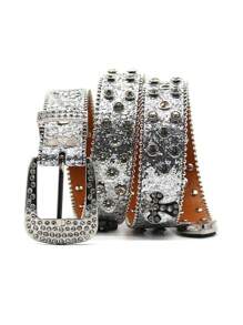 Y2K Rhinestone Cross Decor Wide Belt, Unisex Punk Rock Studded Rhinestone Hiphop Fashion Waistbelt