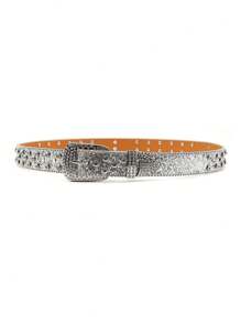 Y2K Rhinestone Cross Decor Wide Belt, Unisex Punk Rock Studded Rhinestone Hiphop Fashion Waistbelt