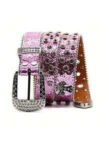 Y2K Rhinestone Cross Decor Wide Belt, Unisex Punk Rock Studded Rhinestone Hiphop Fashion Waistbelt