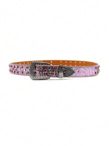 Y2K Rhinestone Cross Decor Wide Belt, Unisex Punk Rock Studded Rhinestone Hiphop Fashion Waistbelt
