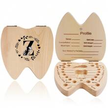 1 pieza Caja de madera para guardar dientes, caja de almacenamiento de dientes para niños y niñas con diseño de patrón de inicial y nombre creativo, caja recolectora del cordón umbilical y dientes, caja de recuerdos, organizador en inglés - Albaricoque - Ver 34