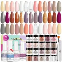 Saviland 29 Pcs Dip Powder Nail Kit - 20 Colors Clear White Nude Dip Powder Set Dipping Powder System Liquid Set With Base & Top Coat Activator Brush Saver For Nail Art Design, French Nail Manicure