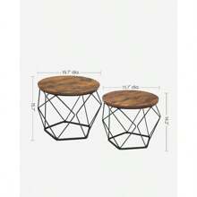 VASAGLE Small Coffee Table Set Of 2, Round Coffee Table With Steel Frame, Side End Table For Living Room, Bedroom, Office - Rỉ Nâu - Xem 3