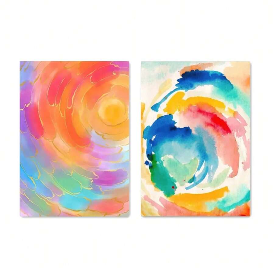 2 Stücke abstrakte Farbverlauf Punkt Form Blume Blätter Leinwand Malerei, nordische Poster und Drucke Wandbilder für Wohnzimmer Dekoration ohne Rahmen