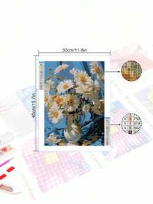 5D DIY 钻石画马赛克套件 - 美丽花朵、家居装饰风景墙艺术 - 杏色 - 查看 2