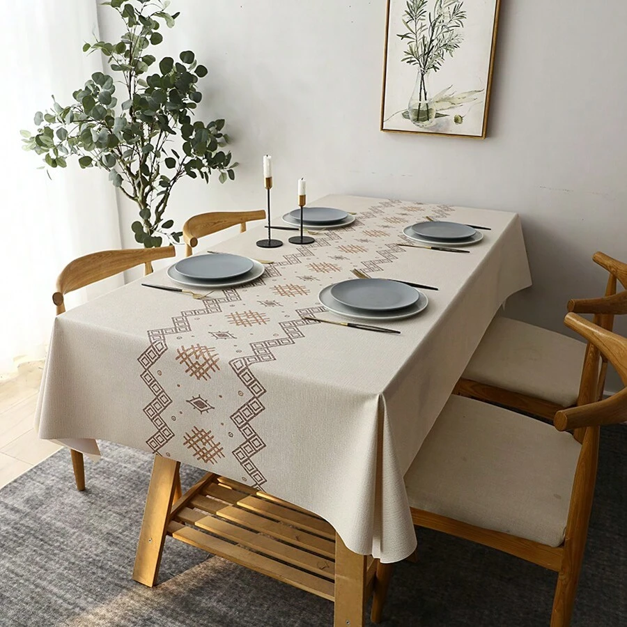 1 pieza Mantel impermeable, a prueba de aceite y lavable de PVC con estampado geométrico y floral de estilo nórdico - A - Ver 1